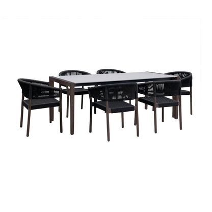 Fineline and Doris Indoor Outdoor 7 Piece Dining Set in Dark Eucalyptus Wood