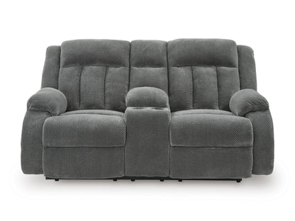Greely Bend Power Reclining Console Loveseat Steel