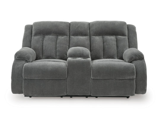 Greely Bend Power Reclining Console Loveseat Steel