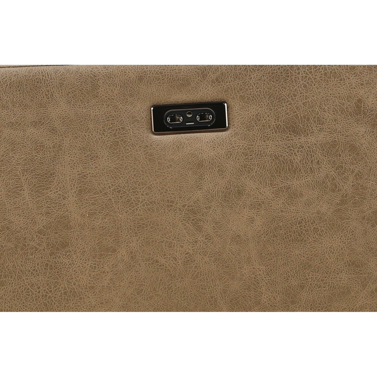 Power console control panel on sand faux-leather surface with two ports