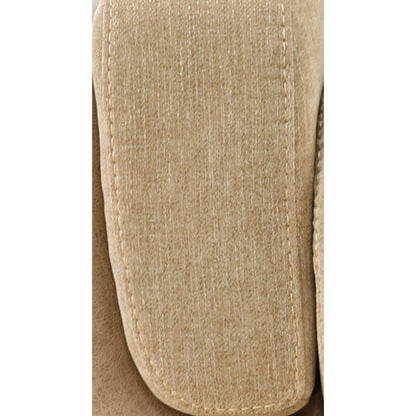 Sand upholstered armrest fabric texture with visible stitching on loveseat