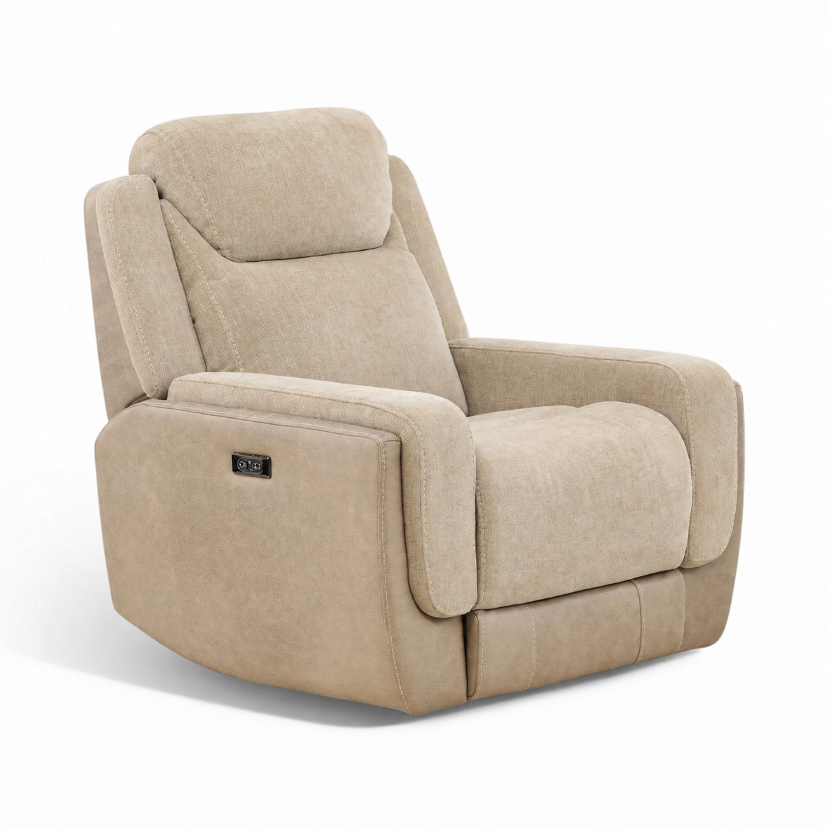 Sand power recliner chair with padded arms and headrest