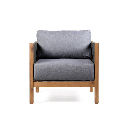 Sienna Outdoor Eucalyptus Lounge Chair in Teak Finish with Gray Cushio