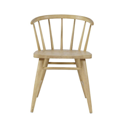Light natural wood dining chair with slat back and padded seat, angled legs