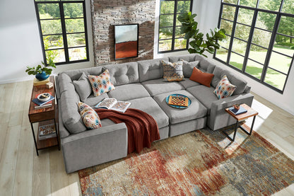 Navy 6-piece modular sectional sofa with chaise corner and tufted back cushions