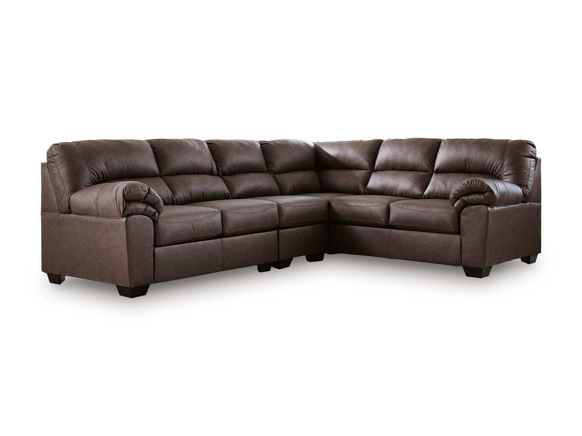 Dark brown 3-piece right-facing sectional sofa with deep seats and tufted back