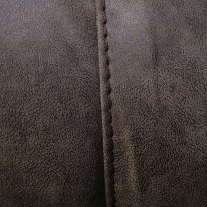 Dark brown upholstery with vertical seam and stitched edge detail