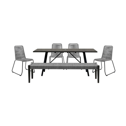 Koala Shasta and Camino 6 Piece Outdoor Dining Set in Dark Eucalyptus Wood with Gray Rope