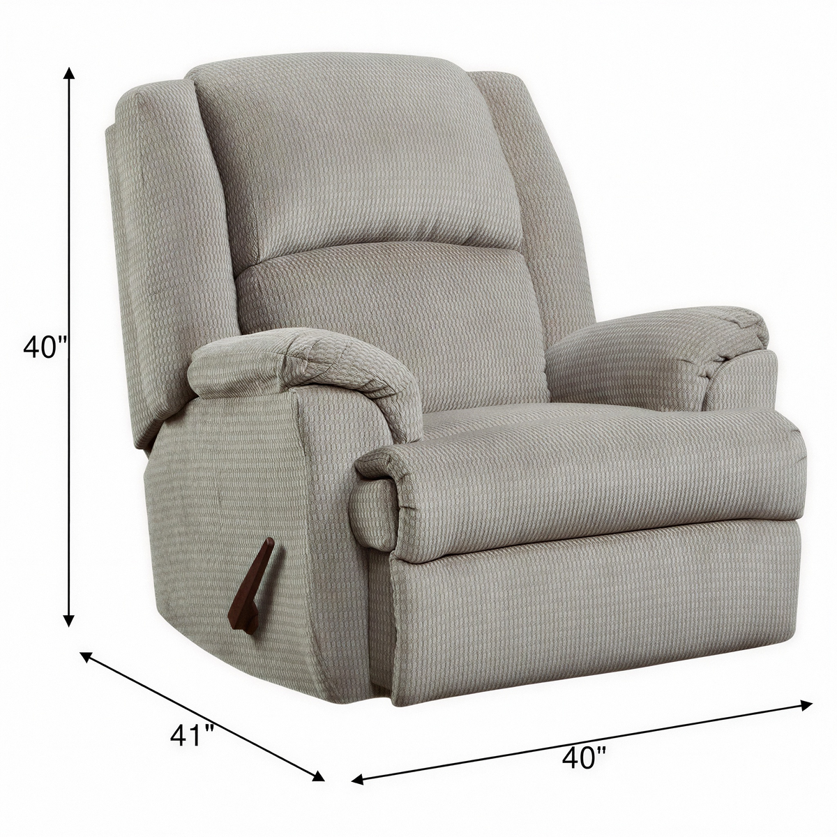 Mineral rocker recliner chair with padded back, contoured arms, and pull handle