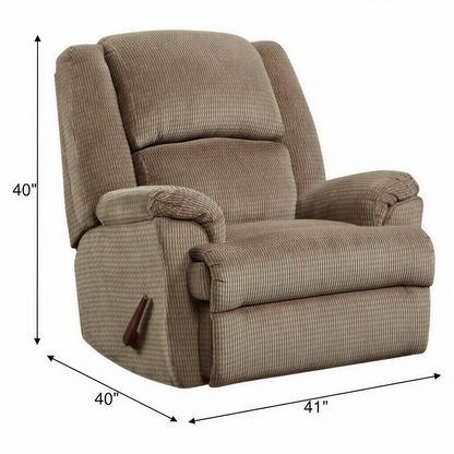 Mocha rocker recliner chair with cushioned back and seat, pull handle and arm pads