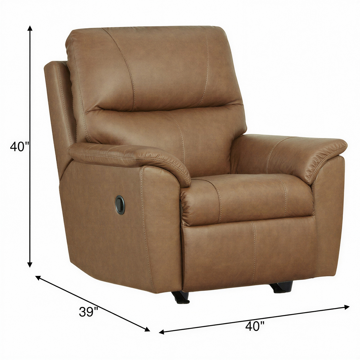 Chestnut leather rocker recliner chair with reclining base and padded headrest