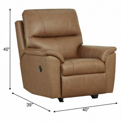 Chestnut leather rocker recliner chair with reclining base and padded headrest