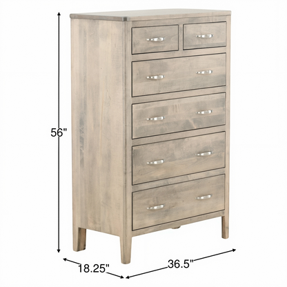 Artisan chest of drawers with five drawers and metal bar pulls