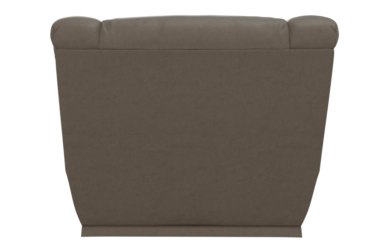 Taupe upholstered reclining chair back panel with rounded top and smooth upholstery