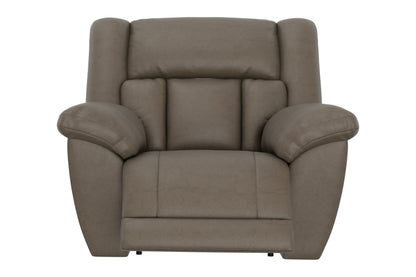 Taupe rocker recliner chair front view with wide seat and rounded back