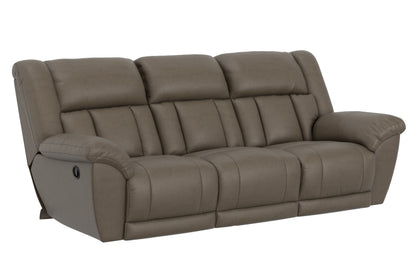 Taupe reclining sofa with padded arms and seat cushions
