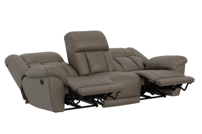 Taupe reclining sofa set with lift-up footrests and padded headrests