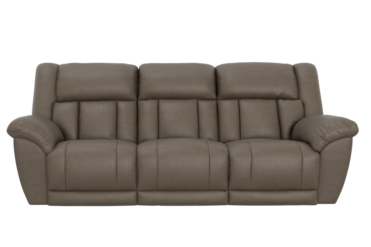 Smoke 3-seat reclining sofa with padded arms and segmented backrest