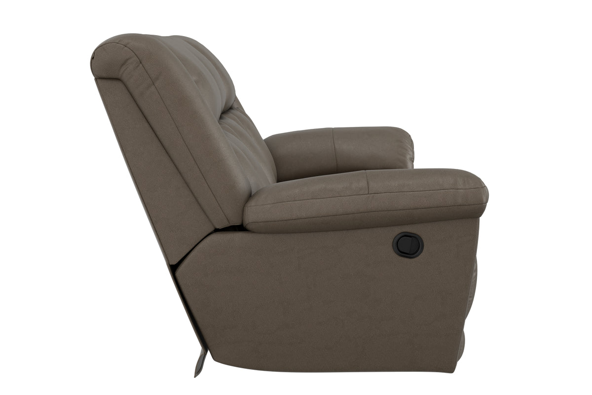 Taupe reclining armchair sofa with padded headrest and round control on side