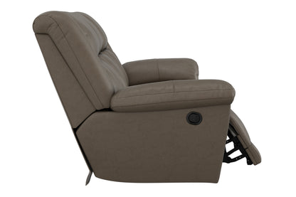 Taupe reclining armchair sofa with padded headrest and side round control