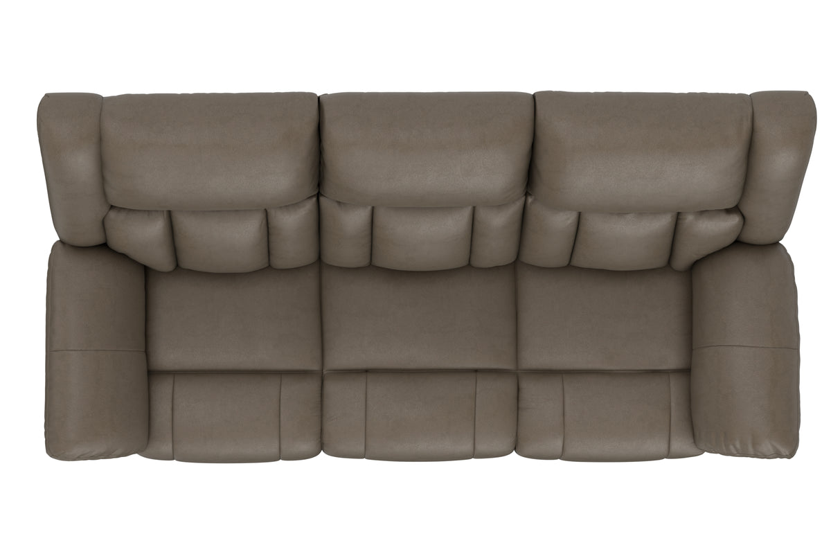 Taupe sectional sofa with three seat sections and quilted cushion back