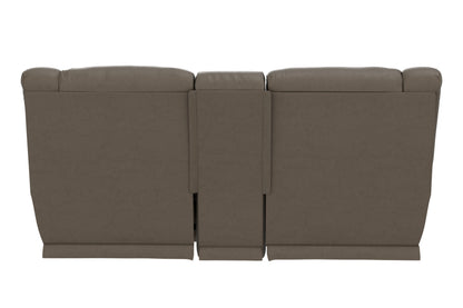 Hugo reclining loveseat in taupe with centered split back and padded armrests