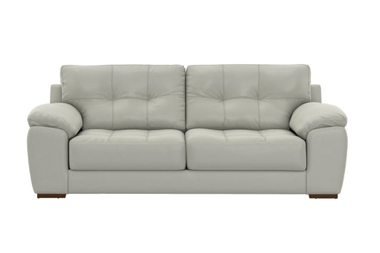 Pebble gray two-seat sofa with rolled arms and tufted back cushions