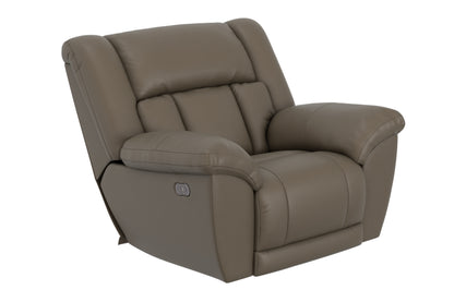 Hugo power recliner in taupe, wide track arms and padded headrest