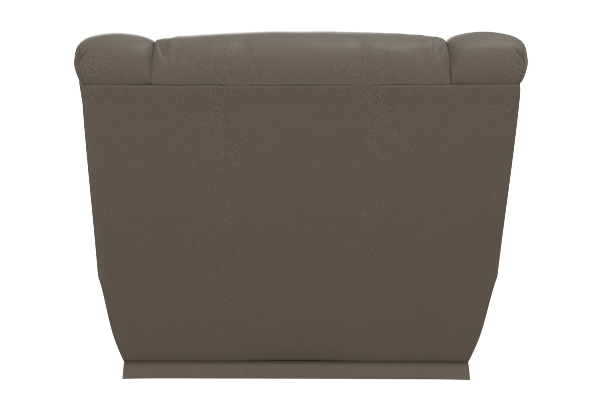 Hugo power recliner taupe, back view with smooth tall backrest panel