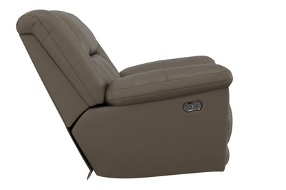Hugo power recliner in dark smoke taupe, power control remote panel on side