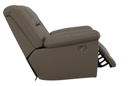 Hugo power recliner in dark smoke taupe, angled view with side remote panel