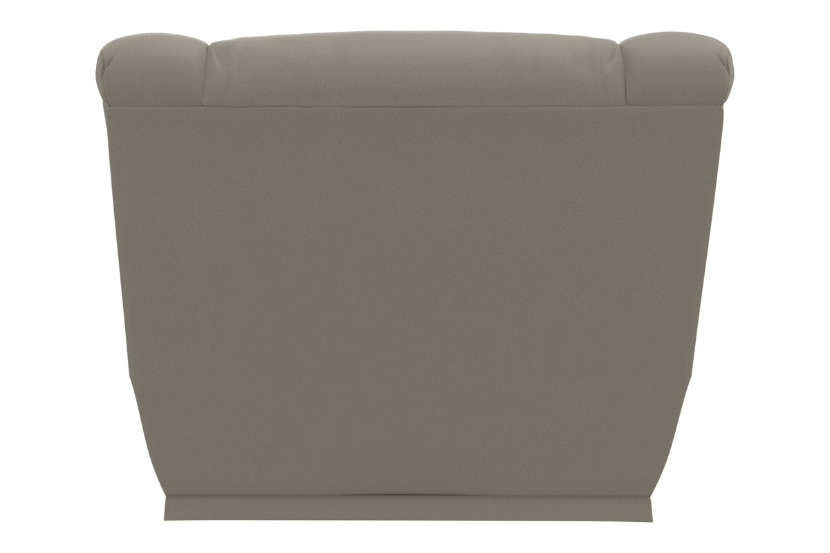 Hugo power recliner in taupe, back panel view with tall padded headrest