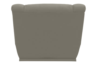 Hugo power recliner in taupe, back panel view with tall padded headrest