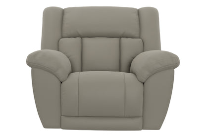 Hugo power recliner in light taupe, straight-on front view with armrests