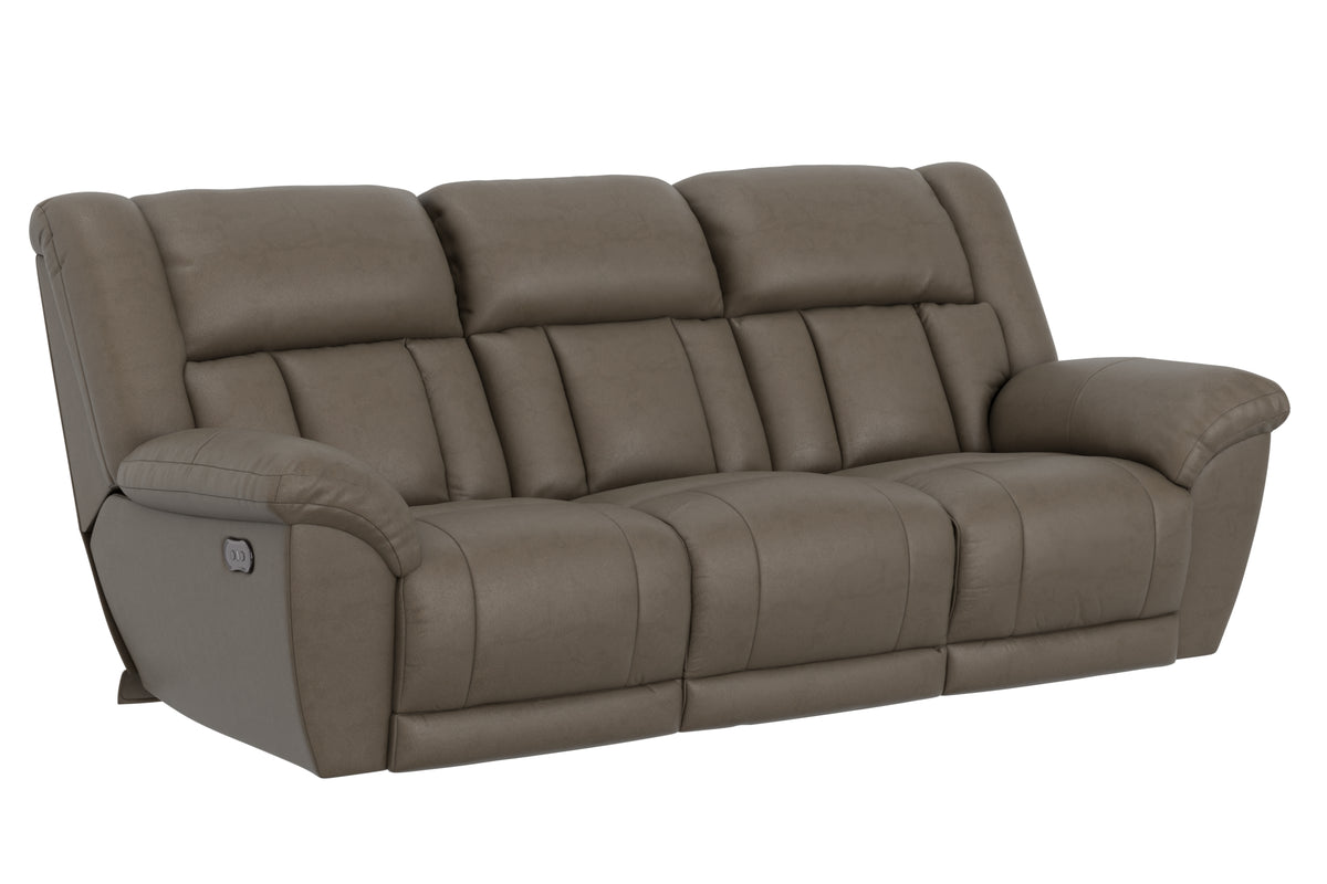 Power reclining sofa with padded arms and segmented back cushions