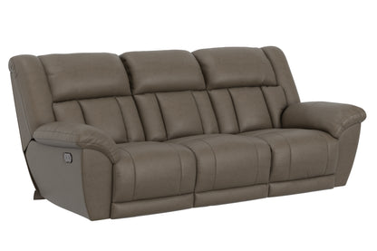 Power reclining sofa with padded arms and segmented back cushions