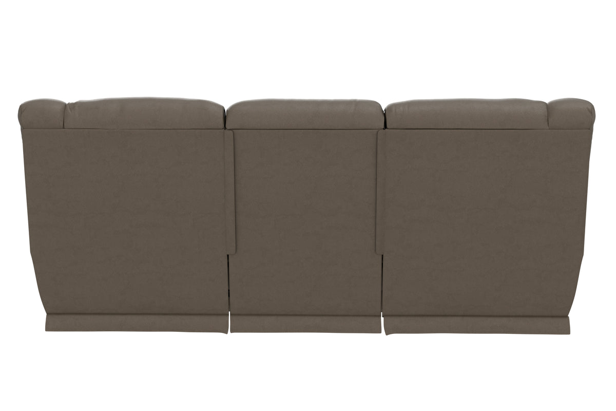 Power reclining sofa with three-panel back and smooth seat cushions