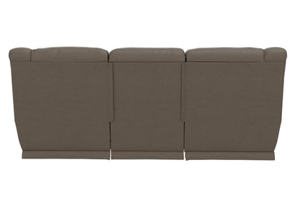 Power reclining sofa with three-panel back and smooth seat cushions