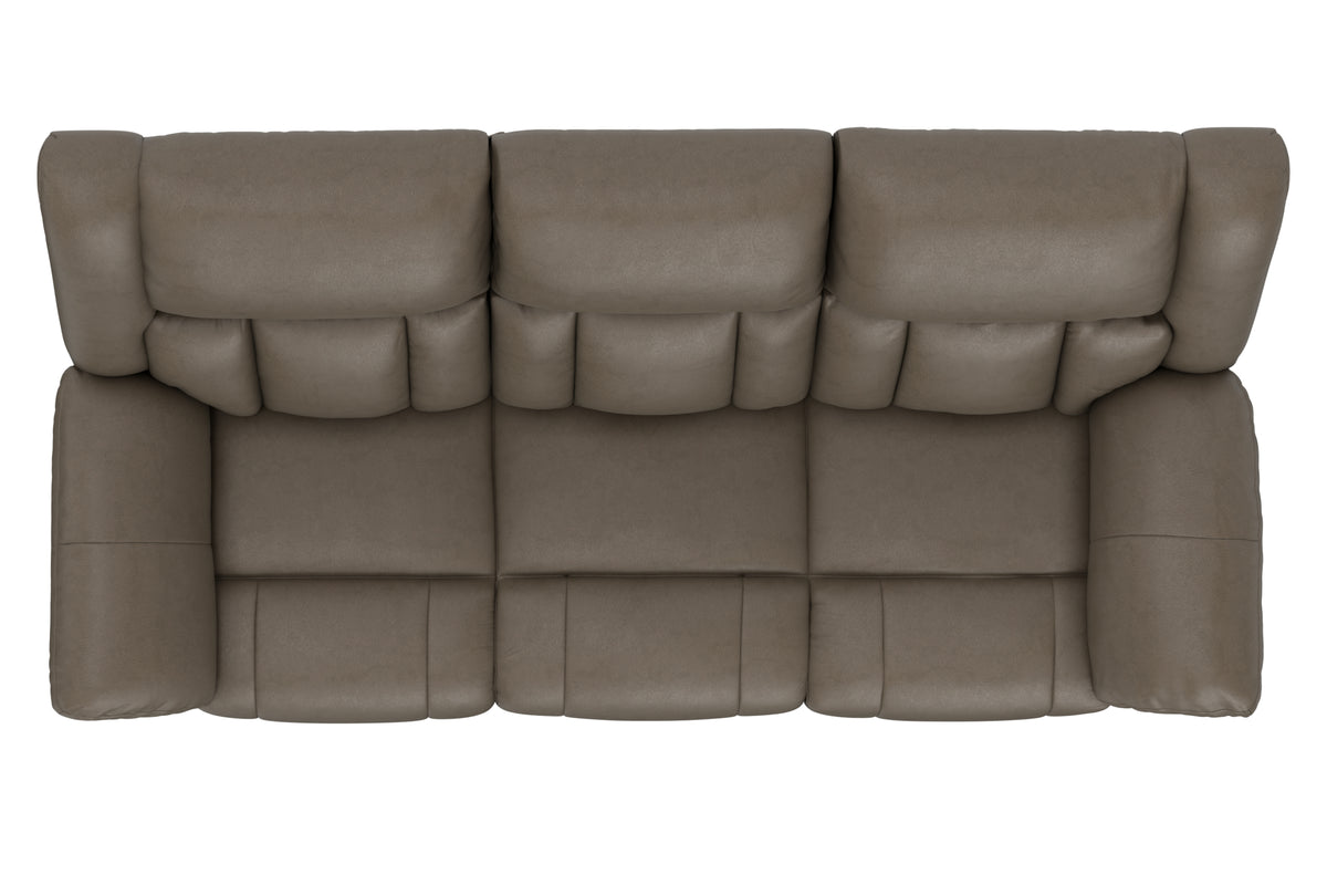 Power reclining sofa with cushioned headrests, seat sections, and segmented back