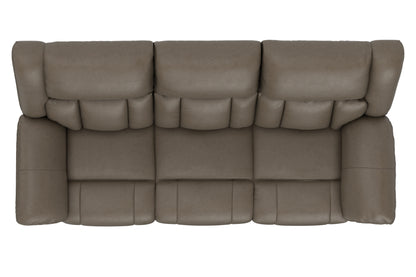 Power reclining sofa with cushioned headrests, seat sections, and segmented back