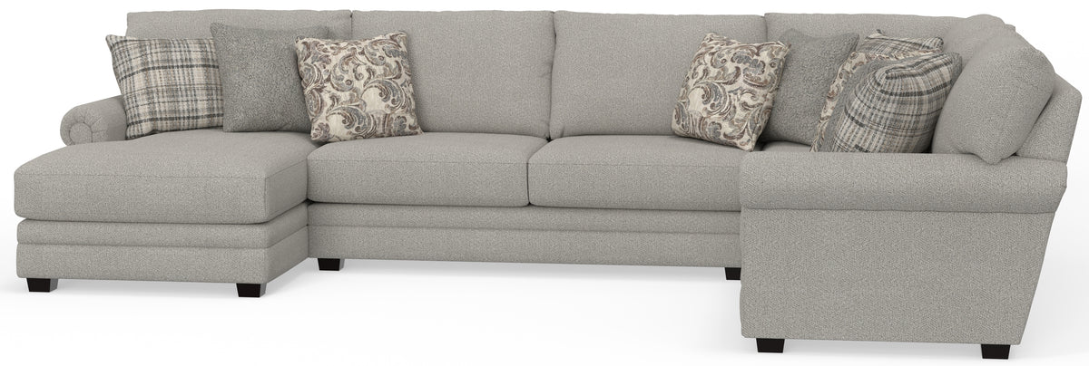 Light gray 3-piece sectional sofa with patterned throw pillows
