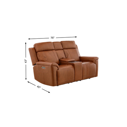 Adrian Leather Power Reclining Console Loveseat