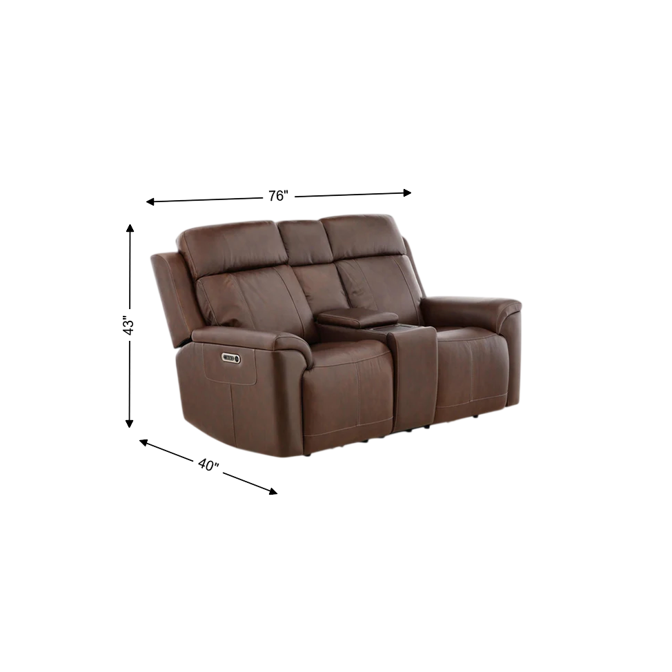 Adrian Leather Power Reclining Console Loveseat