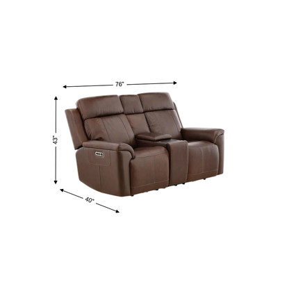 Adrian Leather Power Reclining Console Loveseat