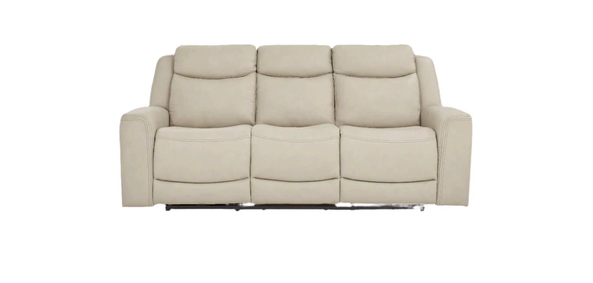 Platinum leather power reclining sofa with three back cushions