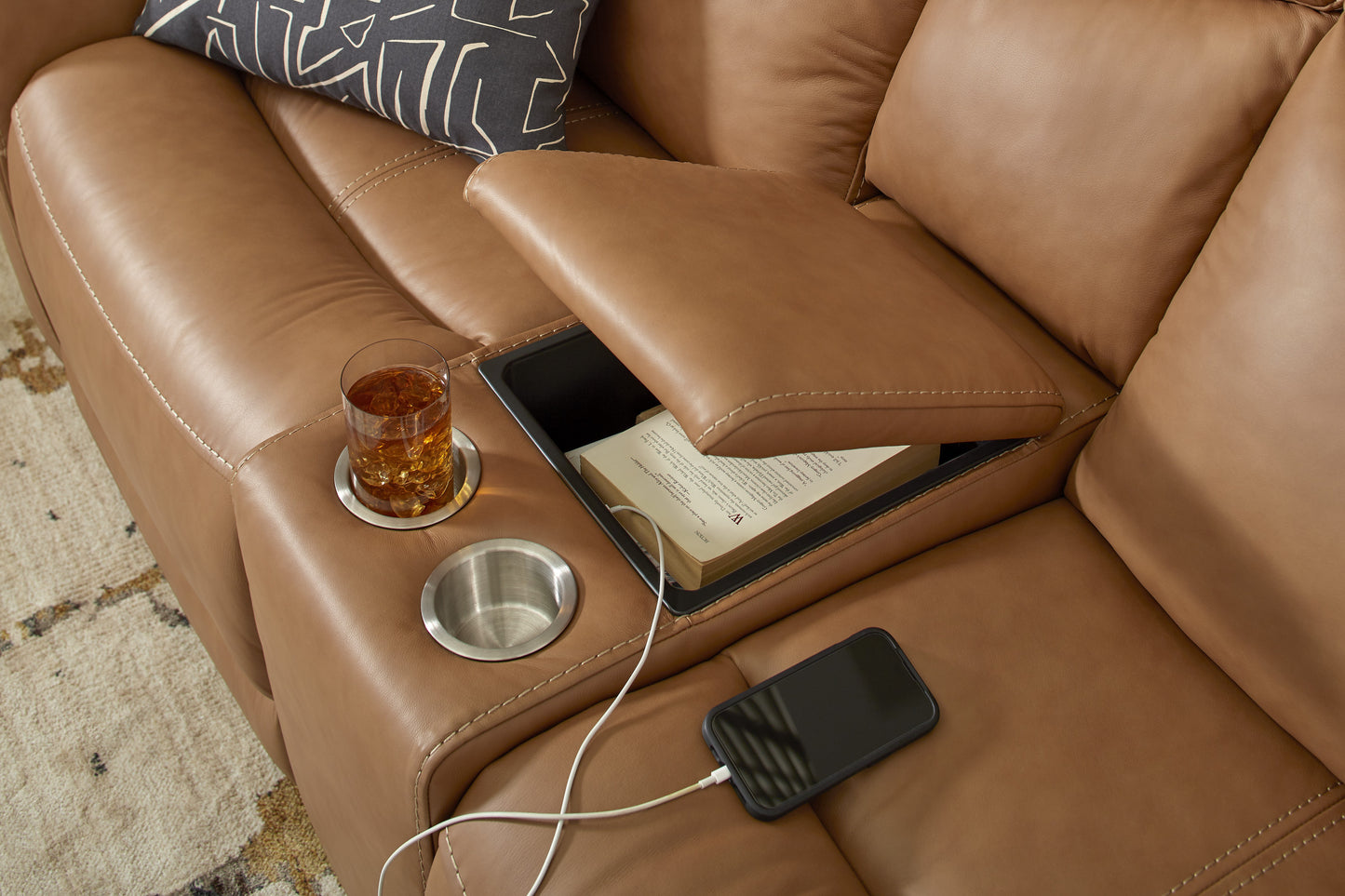Davidson Power Leather Console Loveseat