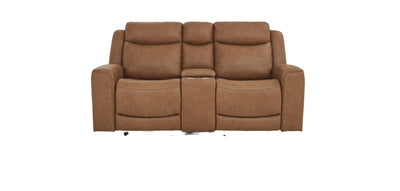 Davidson Power Leather Console Loveseat Caramel