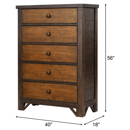 Chest of drawers with four drawers, round knobs, 56"H x 40"W x 18"D