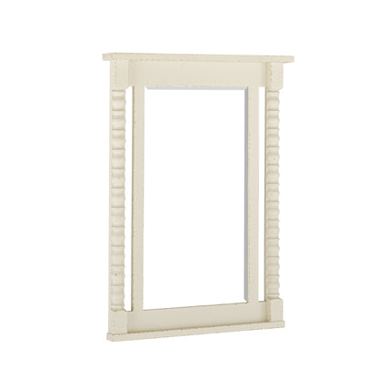 Rectangular bedroom mirror with off-white distressed frame and raised bead molding