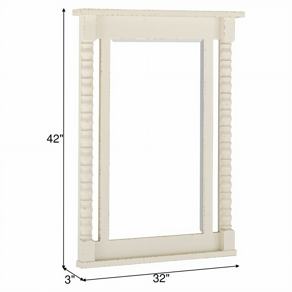 Rectangular mirror with off-white distressed frame, 42 in high and 32 in wide